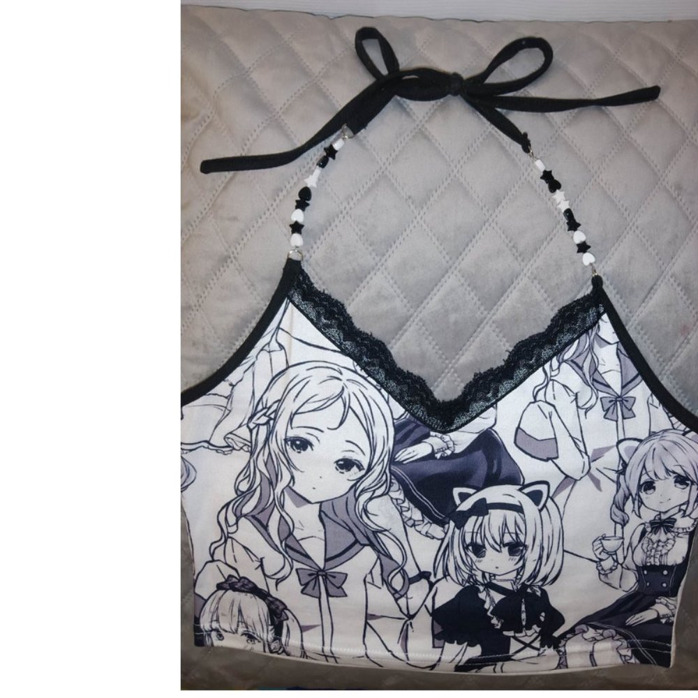 *SOLD* Anime Print Lace Halter Top